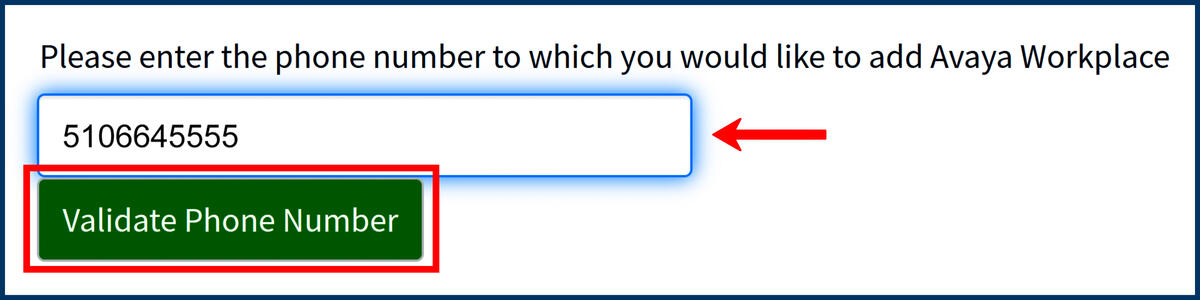 Screenshot of the Validate Phone Number button
